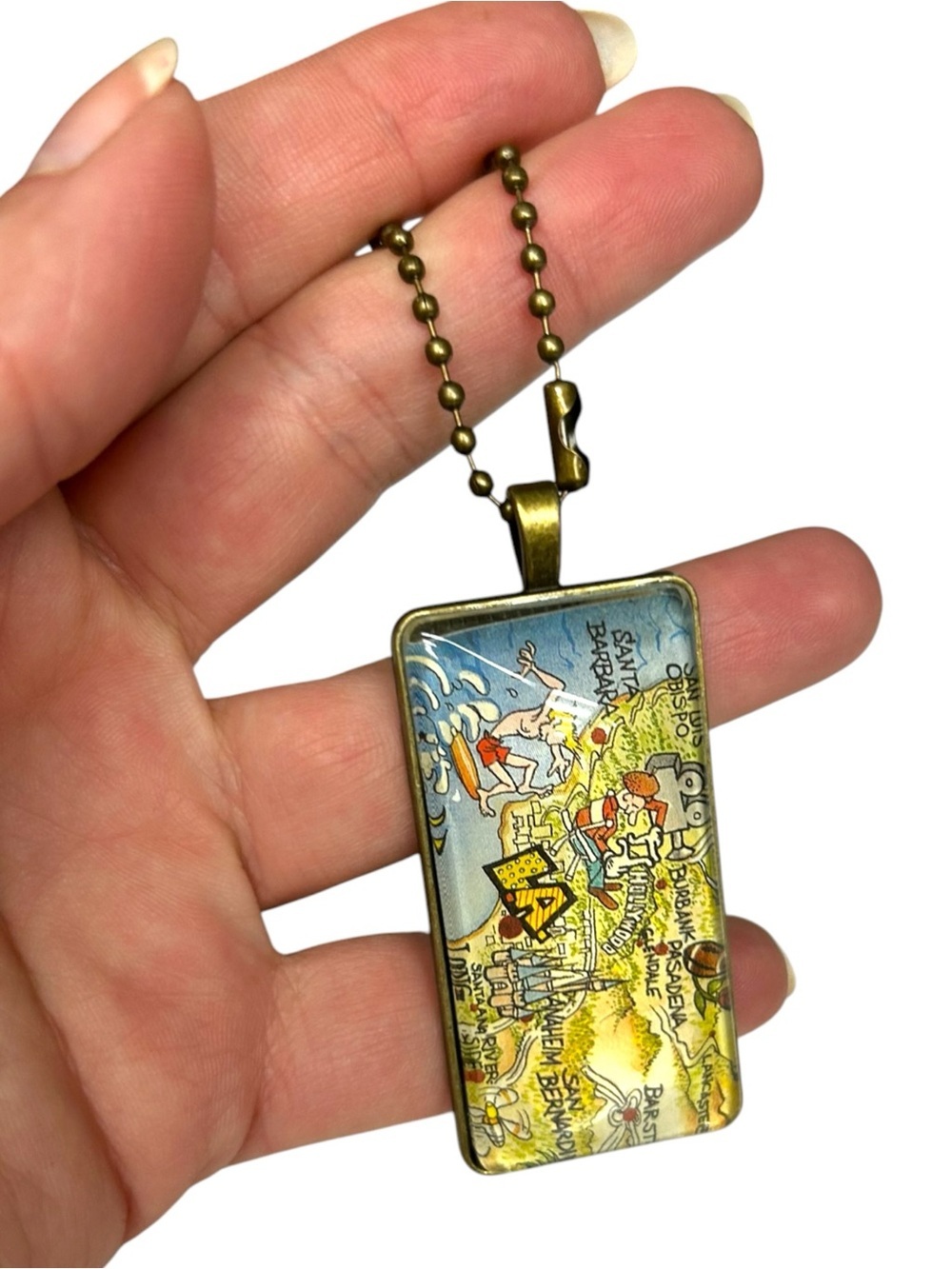 Vintage Los Angeles California Map Keychain Pendant Charm Souvenir Bag Charm - Picture 6 of 6